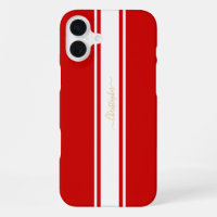 Klassieke Red White Racing Stripes Gold Monogramed