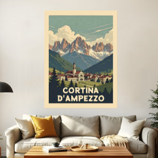 Klassieke Reis Cortina d'Ampezzo Retro Landschap Poster