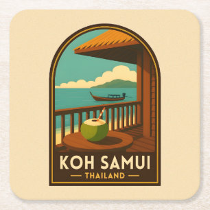 Klassieke Reis Koh Samui Eiland Thailand Retro Vierkante Kartonnen Onderzetter