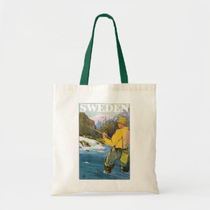 Klassieke reis naar Zweden, sportvisserij visser Tote Bag