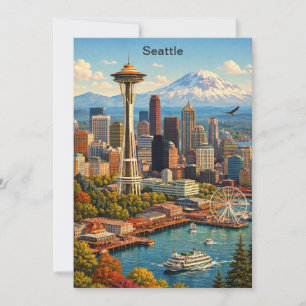 Klassieke reis Seattle Washington Skyline View Kaart