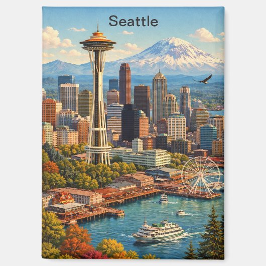 Klassieke reis Seattle Washington Skyline View Magneet (Voorkant)