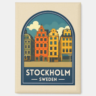 Klassieke Reis Stockholm Zweden Oude Stad Retro Magneet