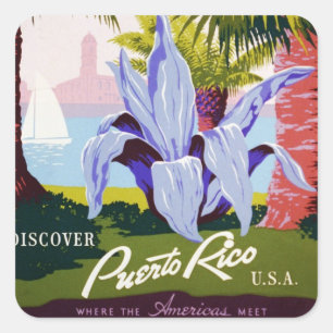 Klassieke Reiskunst, Ontdek Puerto Rico! Vierkante Sticker
