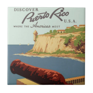Klassieke Reiskunst Poster, Ontdek Puerto Rico! Tegeltje
