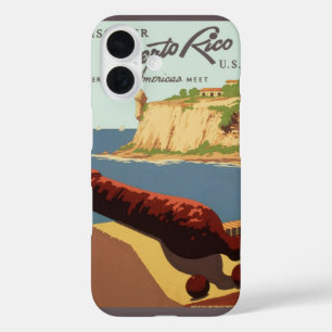 Klassieke reisposter kunst, ontdek Puerto Rico! iPhone 16 Hoesje