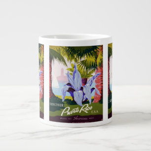 Klassieke Reisposter Kunst, Ontdek Puerto Rico! Extra Grote Beker