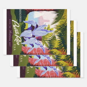 Klassieke Reisposter Kunst, Ontdek Puerto Rico! Inpakpapier Vel