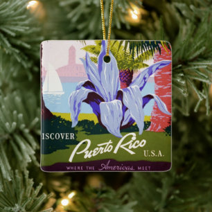 Klassieke Reisposter Kunst, Ontdek Puerto Rico! Keramisch Ornament