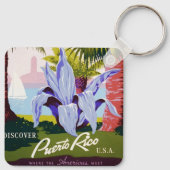 Klassieke Reisposter Kunst, Ontdek Puerto Rico! Sleutelhanger (Achterkant)