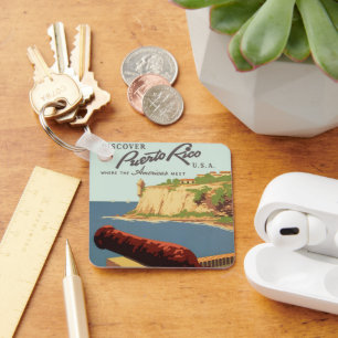Klassieke Reisposter Kunst, Ontdek Puerto Rico! Sleutelhanger