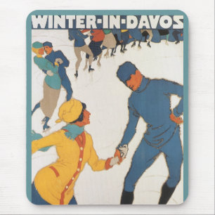 Klassieke Reizen, Art Deco, Winter Davos Zwitserla Muismat