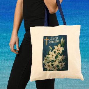 Klassieke religieuze Pasen-groeten, leliebloemen Tote Bag