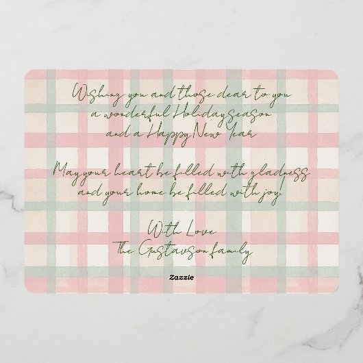 Klassieke rendieren op donkergroene rode geruite g folie feestdagenkaart (Achterkant)