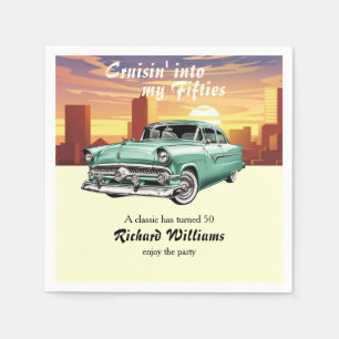 Klassieke Retro Auto Stad 50e Verjaardag Vieren Servet