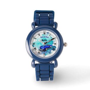 Klassieke Retro Blauwe Sportwagen Verjaardagsavont Horloge