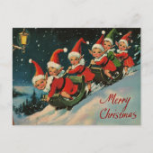 Klassieke Retro Kerst: Elfen op slee Feestdagenkaart (Voorkant)