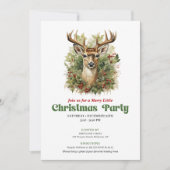 Klassieke retro kerst herten feest uitnodiging (Voorkant)