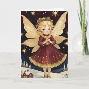 Klassieke Retro Kerst Winter Fee Eigen Tekst Kaart