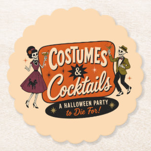 Klassieke Retro Kostuums & Cocktails Halloween Fee Kartonnen Onderzetters