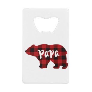 Klassieke retro papa beer rood zwart plaid kredietkaart flessenopener
