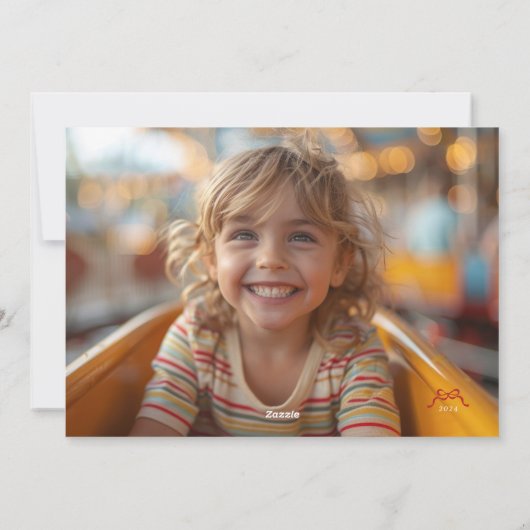 Klassieke retro rode kerst boog foto feestdagenkaart (Achterkant)