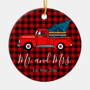Klassieke retro rode pick-up truck rood zwart plai keramisch ornament