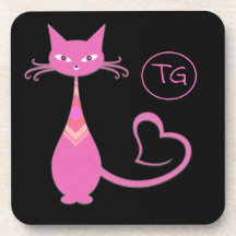 Klassieke Retro Roze keuty Cat Heart Tail Monogram