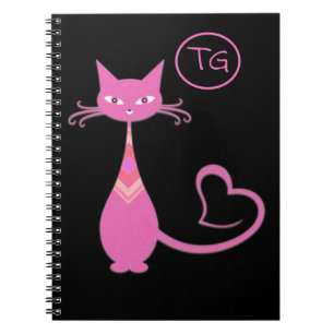 Klassieke Retro Roze keuty Cat Heart Tail Monogram Notitieboek