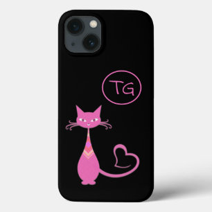 Klassieke Retro Roze Kitty Kat Hart Staart Monogra iPhone 13 Hoesje