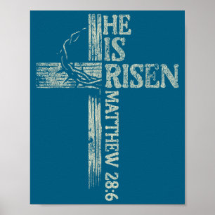 Klassieke Retro Stijl Kruis Hij Is Opgewekt Jezus Poster