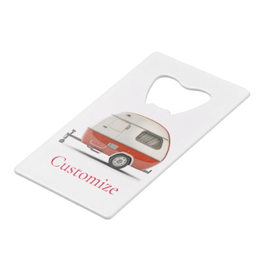 Klassieke Retro Teardrop Camper Thunder_Cove Kredietkaart Flessenopener (Voorkant Gekanteld)