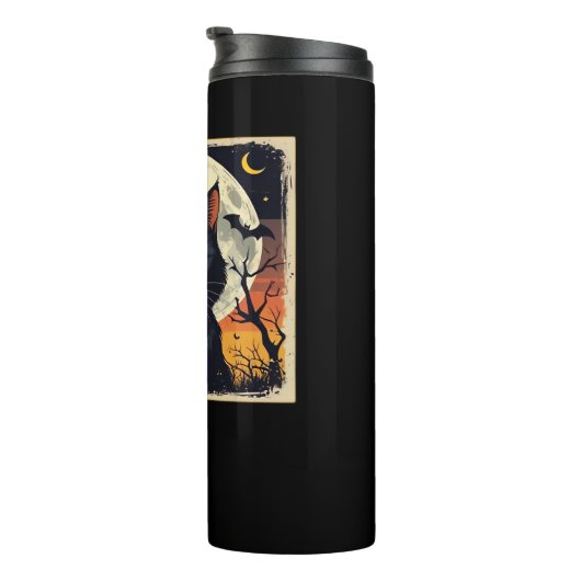 Klassieke Retro Zwarte Kat Halloween T-shirt Class Thermosbeker (Geroteerd rechts)