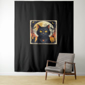 Klassieke Retro Zwarte Kat Halloween T-shirt Class Wandkleed (In situ)