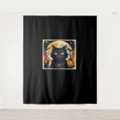 Klassieke Retro Zwarte Kat Halloween T-shirt Class Wandkleed (Voorkant)