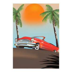 klassieke rode auto in het paradijs foto afdruk