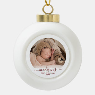 Klassieke rode baby's 1e keramische bal ornament