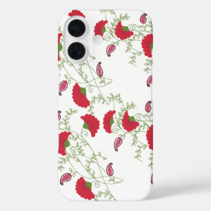 Klassieke rode bloem- en paisleypatroon iPhone-hoe iPhone 16 Hoesje