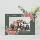 Klassieke Rode Bloemen Kerstfoto Feestdagenkaart (Staand voorkant)