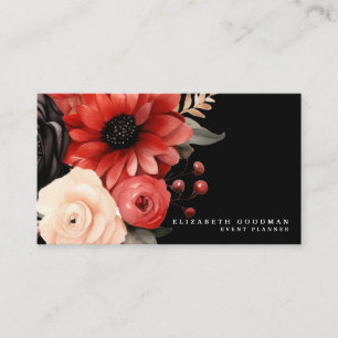 Klassieke Rode Bloemen Zwarte Visitekaartjes