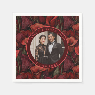 Klassieke Rode Calla Lelies Bloemblad Vintage Brui Servet