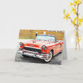 Klassieke Rode Convertible Auto Art Note Kaart (Gele Bloem)