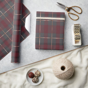 Klassieke rode en grijze geruite tartan cadeaupapier