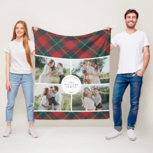 Klassieke rode en groene ruit familie foto vakanti fleece deken