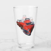  klassieke rode en witte auto's, glas (Achterkant)