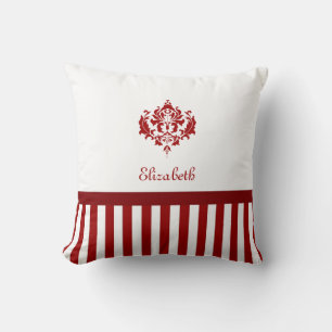 Klassieke rode en witte Damask met stripes en naam Kussen