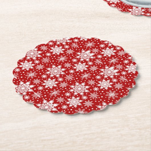 Klassieke rode en witte sneeuwvlok naadloos patroo kartonnen onderzetters (Gekanteld)