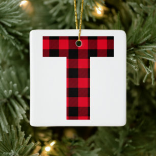 Klassieke rode en zwarte buffelcontrole T-monogram Keramisch Ornament