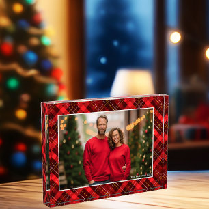 Klassieke rode geruite Tartan kerst familie Fotoblokken