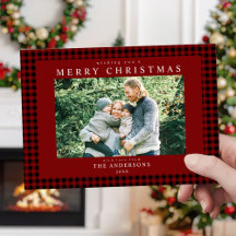 Klassieke rode gingham kerstfoto